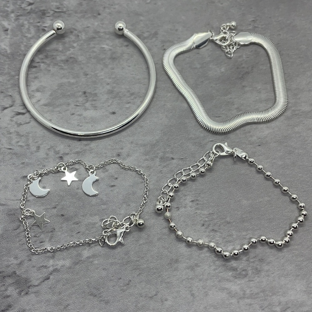 Silver Moon And Star Four Piece Bracelet Set - Picture 6 of 12